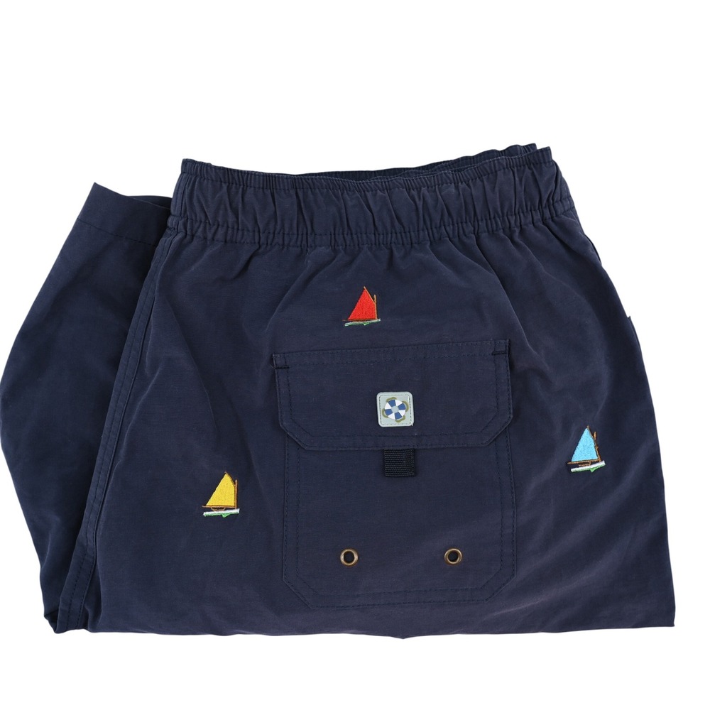 Castaway Nantucket Island Mens Navy Blue Sailboat Embroidered Swim Trunks Medium